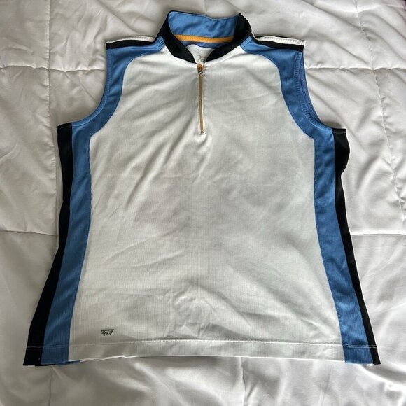 Tail Womens Large L Tank Top Polo Golf Sleeveless Tennis 1/4 Zip Blue White - Picture 1 of 6